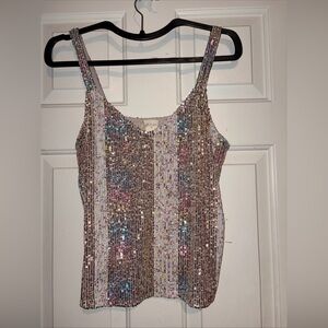 Altar'd State Women’s sequined sparkly holiday/party sleeveless top medium